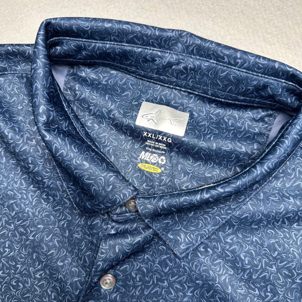 Greg Norman Polo Shirt Mens XXL Blue Abstract ML75 Play Dry Short Sleeve Golf